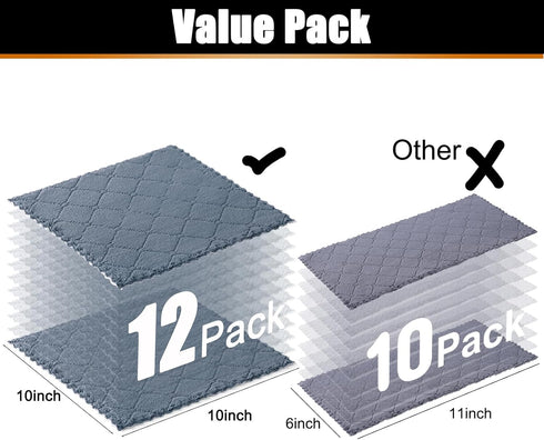 12 Pack (10" 10", Mordimy Kitchen Cloths Dish Towels x Dark Grey & White), Super Soft and Absorbent Dish Cloths, Coral