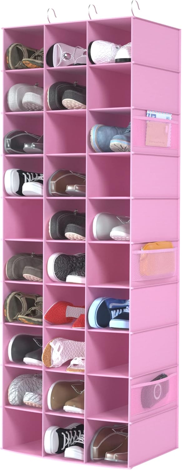 coastal rose Hanging Shoe Organizer for Closet, 30 Sections Hanging Closet Organizers