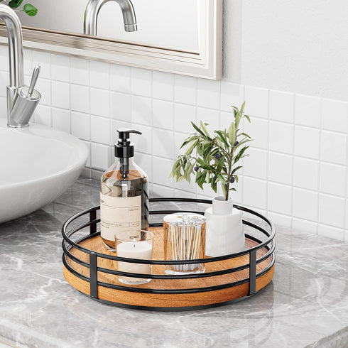Wood Lazy Susan Turntable Organizer, 11" Round Wooden Lazy Susan for Kitchen Countertop, Dining Table, Pantry Storage