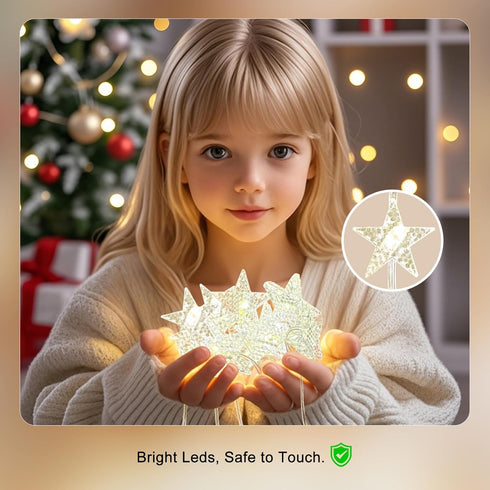 Patioman 70 Star Curtain Lights, Warm White Window Lights Stars Hanging Light with Remote Fairy Led Twinkle String