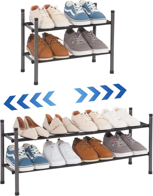 STORAGE MANIAC Expandable Shoe Rack, 8 Pairs Stackable Small Shoe Rack, Metal