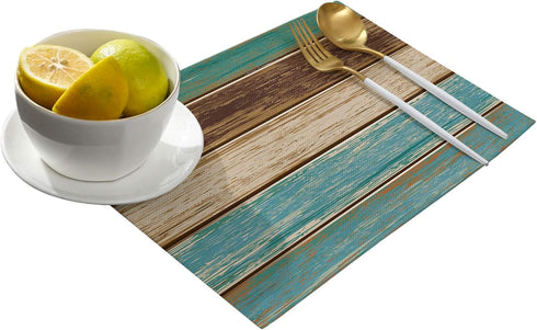 Vandarllin Placemats Set of 6, Retro Rustic Wood Texture, Washable Polyester Stain Resistant Table Mats for Dining