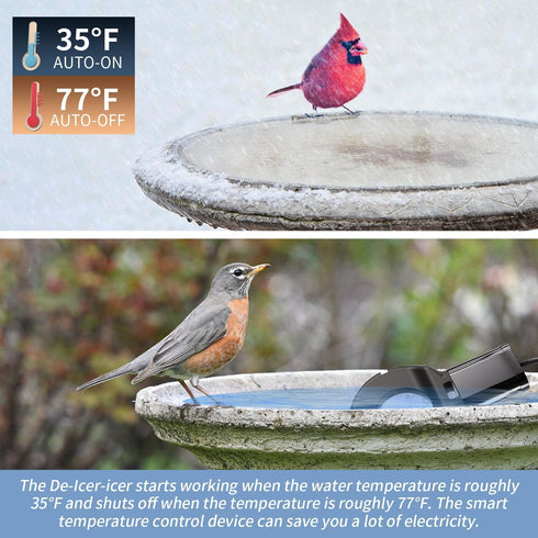 2PCS 250 9.8 Watt Bird Bath De-Icer with Thermostat, Cast Aluminum Submersible Chicken Water Heater, Heated Bird Bath
