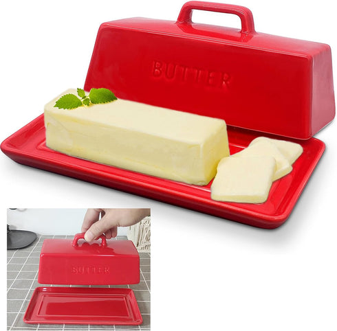 Butter Dish with Lid, Butter Keeper Porcelain,7" Butter Dishes-Dishwasher Safe, Ceramic Butter
