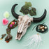 alikiki Floral Cow Skull Wall Decor – DIY Faux Bull Skull Head Wall Hanging 3D Boho Chic Decor with Dreamcatcher Feather