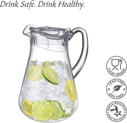Amazing Abby Droply Plastic Pitcher (64 oz, 2 Quart), Clear Water Pitcher with Lid, BPA-Free