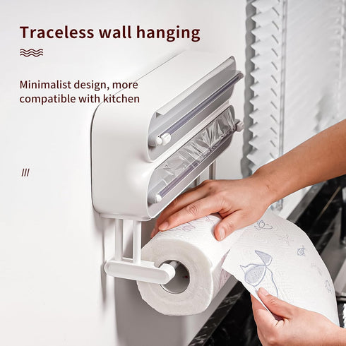 3 1 1 in Aluminum Foil and Plastic Wrap Organize Dispenser with Cutter, Magnetic Paper Towel Holder for Fridge
