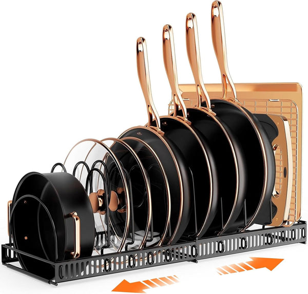 Expandable Pot and Pan Organizer Rack - Space-Saving Kitchen Cabinet Storage Solution
