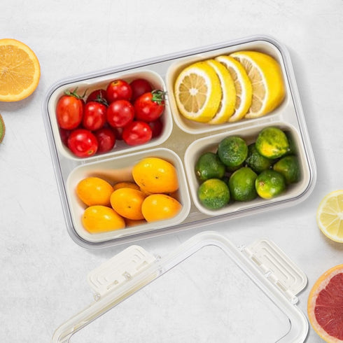 Divided Serving Tray with Lid and Handle, Snackle Box Container with 4 Compartments, Clear Serving Platters and Trays,