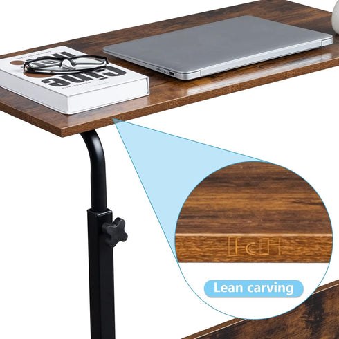 HomVent Brown-31.5" Wx15.7 Adjustable TV Tray Table Rolling Sofa Side Snack Table with Wheels Portable C-Shape Dinner