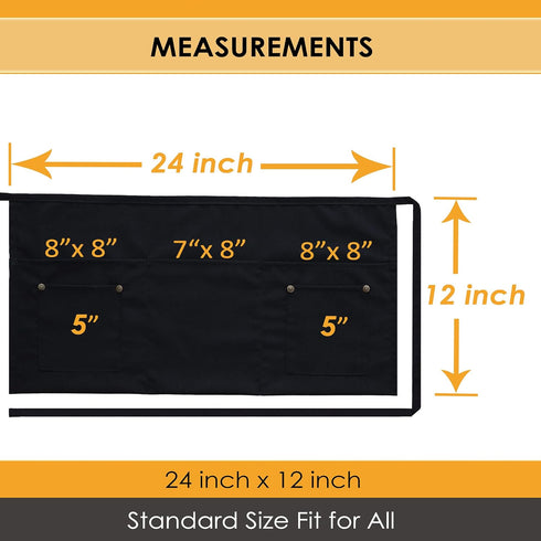 Brtex Server Aprons with 5 Pockets (2 Pack) - Commercial Grade Black Waist Aprons for Women Men, Restaurants Cafes Bars