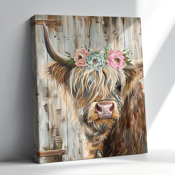 Highland Cow Canvas Print Wall Decor, Vintage Country Farmhouse Art for Gifts and Home Decor (12x16 Inch)