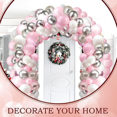 Aoriher Balloon Garland Arch Kit, 122 Pieces Colorful Pink Silver White Confetti Latex for Christmas Birthday Wedding