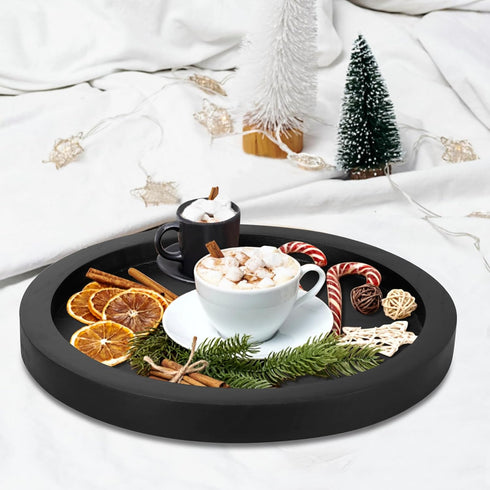 Counter Rustic Decorative Wooden Serving Tray Home Decor Round Ottoman Coffee Table Trays Farmhouse Living Room Dinner