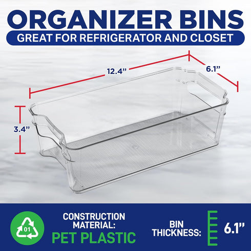 Pantry Organizers and Storage Bins, Stackable Clear Bins for Kitchen and Freezer, Multi-Purpose Kitchen Storage Bins -