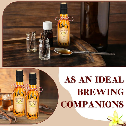 16 Bean(Black,5 oz) Tioncy Pcs Empty Vanilla Extract Bottles for Homemade Vanilla Jar Glass Bottle with Cap, Shrink