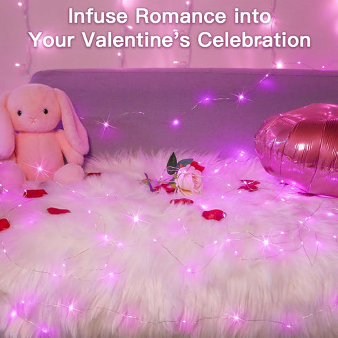 33ft 100 suddus Pink Fairy Lights Battery Operated Outdoor Waterproof, Led String Lights with Remote, Twinkle Lights