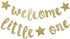 Welcome Little One Glitter Banner, Pre-strung Baby Shower Decor for Gender Reveal Party (Gold)