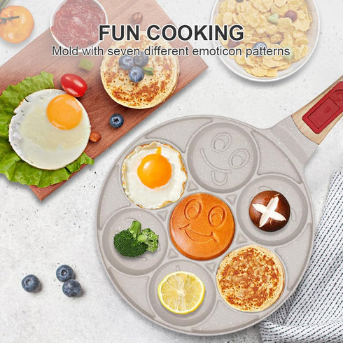 Pancake Pan with 7 Holes, Non Stick Mini Crepe Pan with Detachable Handle