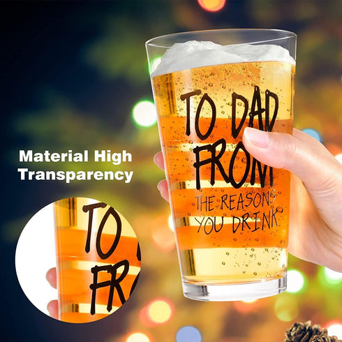 Funny 16 OZ Beer Glass for Dad: Perfect Father's Day gift from daughter, son, wife, or grandpa. Ideal for birthdays &