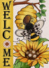 Welcome Spring Summer Bumble Bee Sunflower Garden Flag, Double Sided Outdoor Decorations with Buffalo Plaid Bow