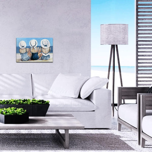 Coastal Wall Art - Nautical Beach Decor Canvas Prints for Bedroom and Living Room, Blue Beach Swimsuit Painting