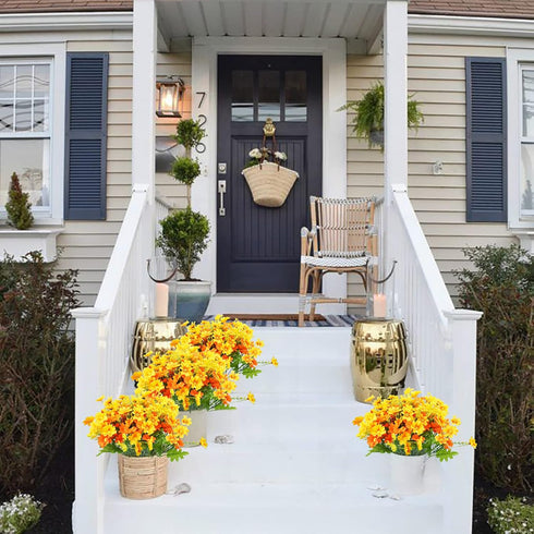 Uieke Artificial Fake Flowers, 6 Bundles Daisy Mums, UV Resistant Greenery Shrubs for Indoor Outdoor Home Decor (Orange