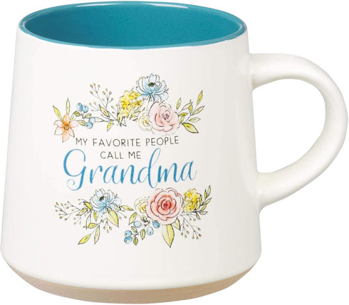 WITH LOVE My Favorite People Call Me Grandma Ceramic Coffee Mug, Floral Peach & Ivory, 14oz
