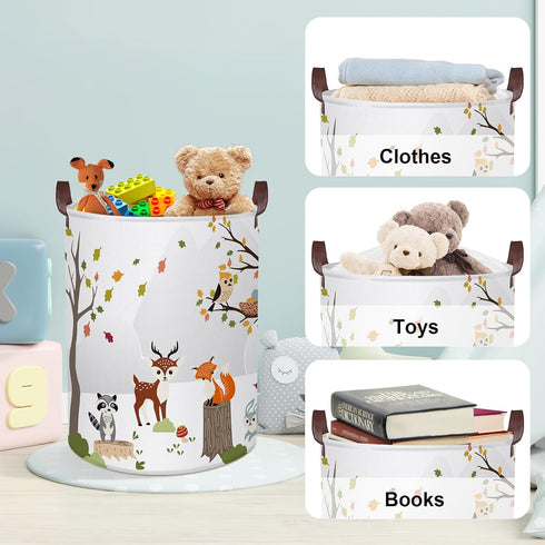Clastyle 45L Woodland Animals Laundry Basket, Collapsible Waterproof Storage Basket with Handle - 14 * 17.7 in