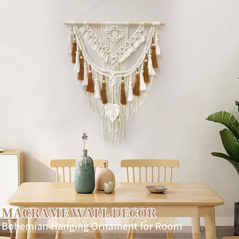 37.4 Lx27.5 lokeisna Macrame Wall Hanging, Woven Tapestry Beige & Dusty Rose Handmade Craft Macrame Wall Room Decor