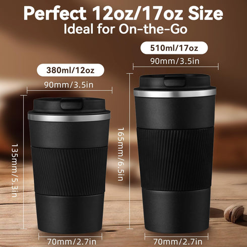 Baodaadan 12OZ Travel Coffee Mug Insulated Coffee Cup with Spill Leak Proof Lid, Portable Stainless Steel Tumbler