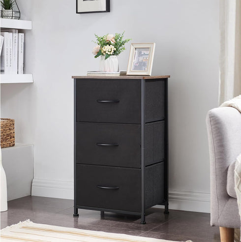 Somdot Small Dresser for Bedroom - 3 Drawers Storage Chest with Removable Fabric Bins for Closet, Black