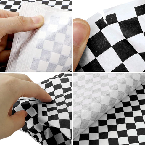 Oomcu 200 Sheets Black and White Checkered Dry Waxed Deli Paper Sheets, 11.5''x11.5'' for Food Wrapping