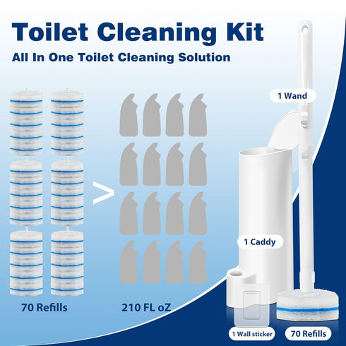 70 1 Pack. Disposable Toilet Brush with Toliet Wand Refills, Toilet Brush and Holder, Wall-Mounted Toilet Bowl Wand