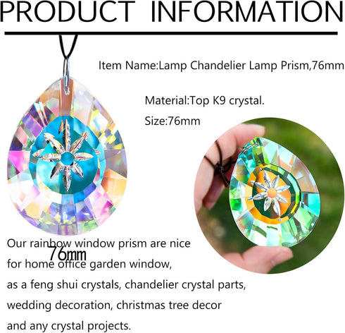76mm H&D HYALINE & DORA Crystal Rainbow Sun Catcher Hang for Window Glass Drop Pendant Lamp Chandelier Lamp Prisms