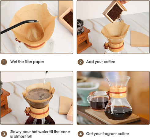 Puricon Pour Over Coffee Maker with Paper Filter, 40 Sheets, 15oz Coffee Dripper Set, Borosilicate Glass Coffee Carafe