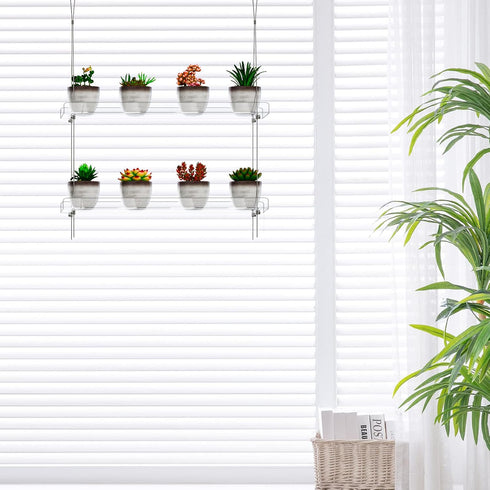 OtNiap 2-Tier 16inch,Indoor Clear Hanging Window Plant Shelves Windows Wall Hanging Plant Stand Flower Display,Flower