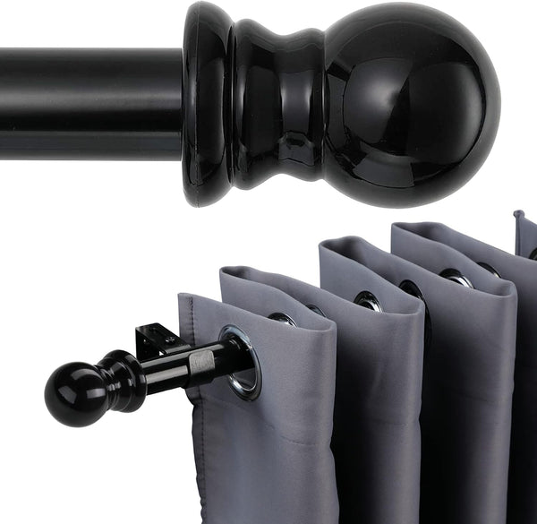 Curtain Rod, 48" - 84" Adjustable Black Curtain Rods for Windows, 1" Diameter with Brackets