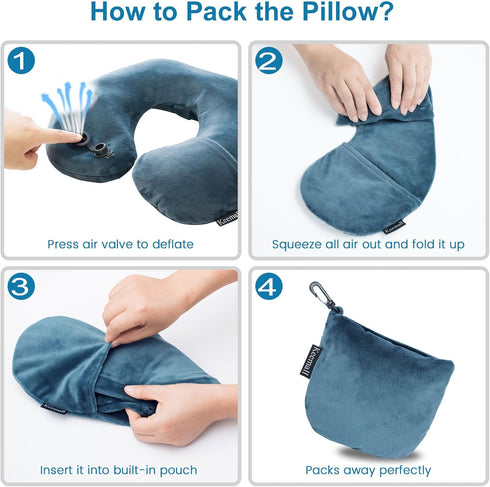 Inflatable Travel Neck Pillow - Washable U Shaped Pillowcase for Airplane, Train, Car, Office Napping