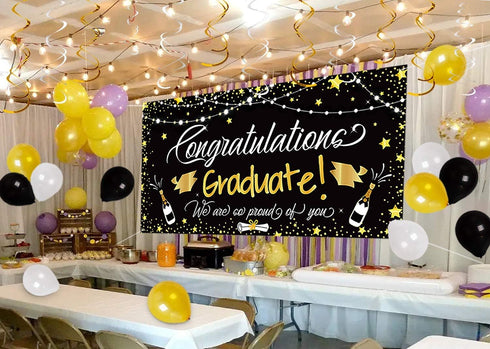 90shine Graduation Decorations - Class of 2025 Lighted Congrats Grad Banner, 25PCS Black Party Supplies