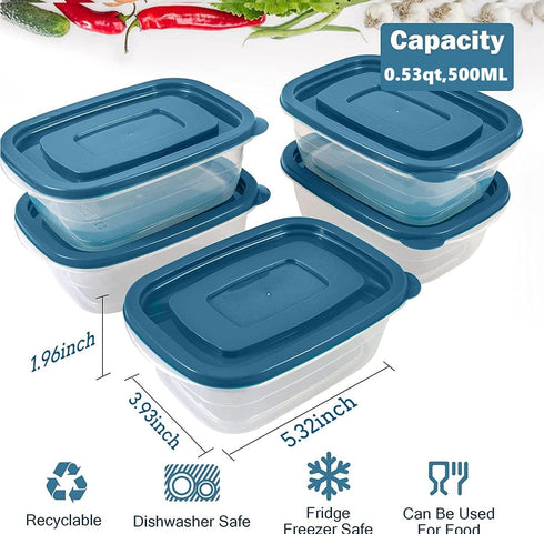 5PCS Small Food Storage Containers, BPA Free Plastic Meal Prep Containers, Freezer Microwave Safe, 0.53 Quarts