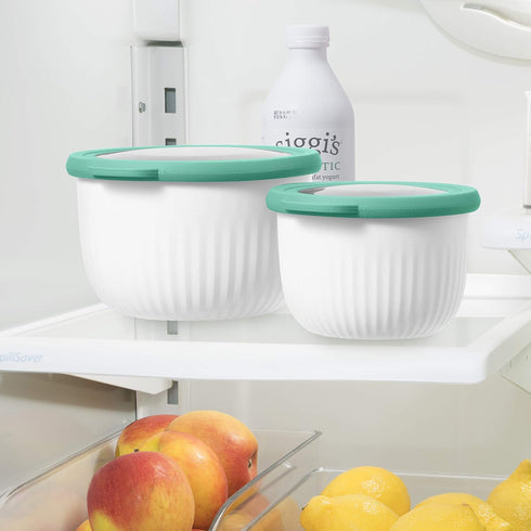 Oggi Prep, Store & Serve Plastic Bowl - 1.4 qt with See-Thru Lid, Dishwasher, Microwave & Freezer Safe, White/Aqua
