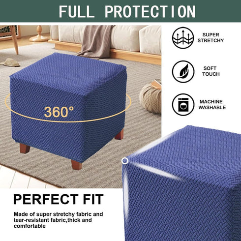 Ottoman Cover Jacquard Stretch Square Slipcover Thick Folding Storage Cover Footstool Protector With Elastic Bottom