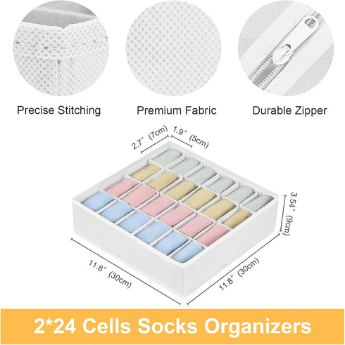 Joyoldelf Sock Organizer Drawer Organizer - 2 Packs Underwear Organizer, 48 Cells Collapsible Closet Organizers and Storage Sock Holders Organizers for Storing Socks, Ties, Belts(White) by Joyoldelf