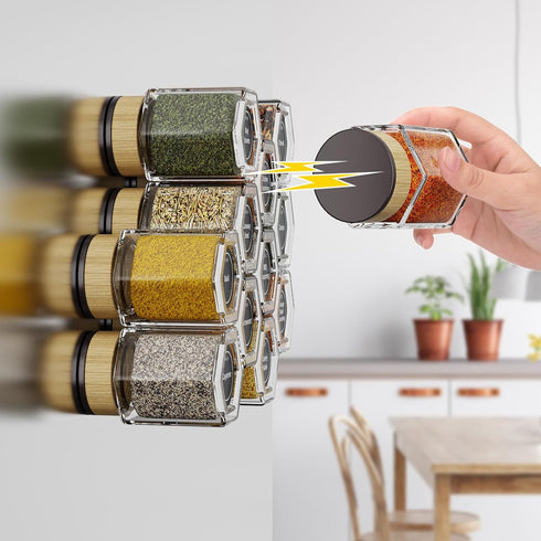 Set 12 2 Wall-Plates,100 Stickers,2 3 oz (12 Vetacsion of Magnetic Spice Tins with Black Metal Preprinted Seasoning