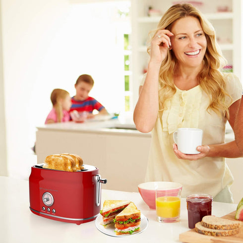 CULINARY CHEF CCTO102-RED, 2 Slice Retro Toaster with Wide Slot and 5 Adjustable Toast Settings, Red