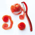 Triangle Swivel Peeler in Red, Stainless Steel Serrated Twin Blade for Soft Fruits & Vegetables, Dishwasher Safe