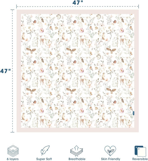 6 47" 47" GRSSDER Muslin Cotton Quilt Blanket - Silky Soft and Breathable Baby Blanket Quilt, Oversized Muslin Blankets