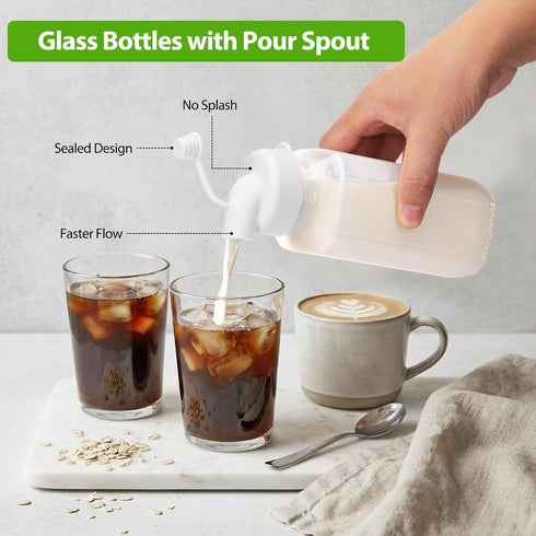 3 Pack 1 16 Oz CUCUMI Glass Juice Bottles with Lids, Clear Glass Water Bottles with Pour Spouts, Reusable Milk Jug