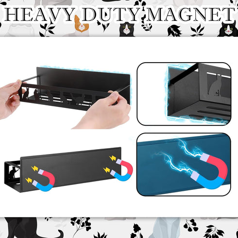 2 Pack Beeveer Black Cat Magnetic Spice Rack for Refrigerator Metal Magnet Basket Shelf for Fridge Seasoning Storage